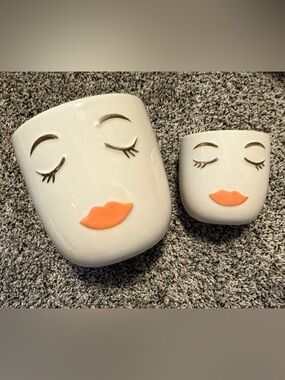 Unique Ceramic Face Pots - Modern Home Accent Set